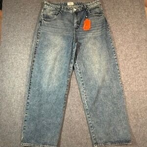 YoungLA‎ Mens Baggy Wide Leg Jeans Blue Wash Denim Distressed Sz XXL 36x33 NWT